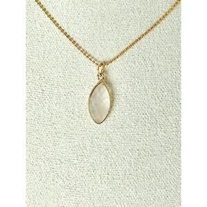 Bezel Clear Faceted Quartz Marquise Necklace Pendant Gold Filled Bead Chain
